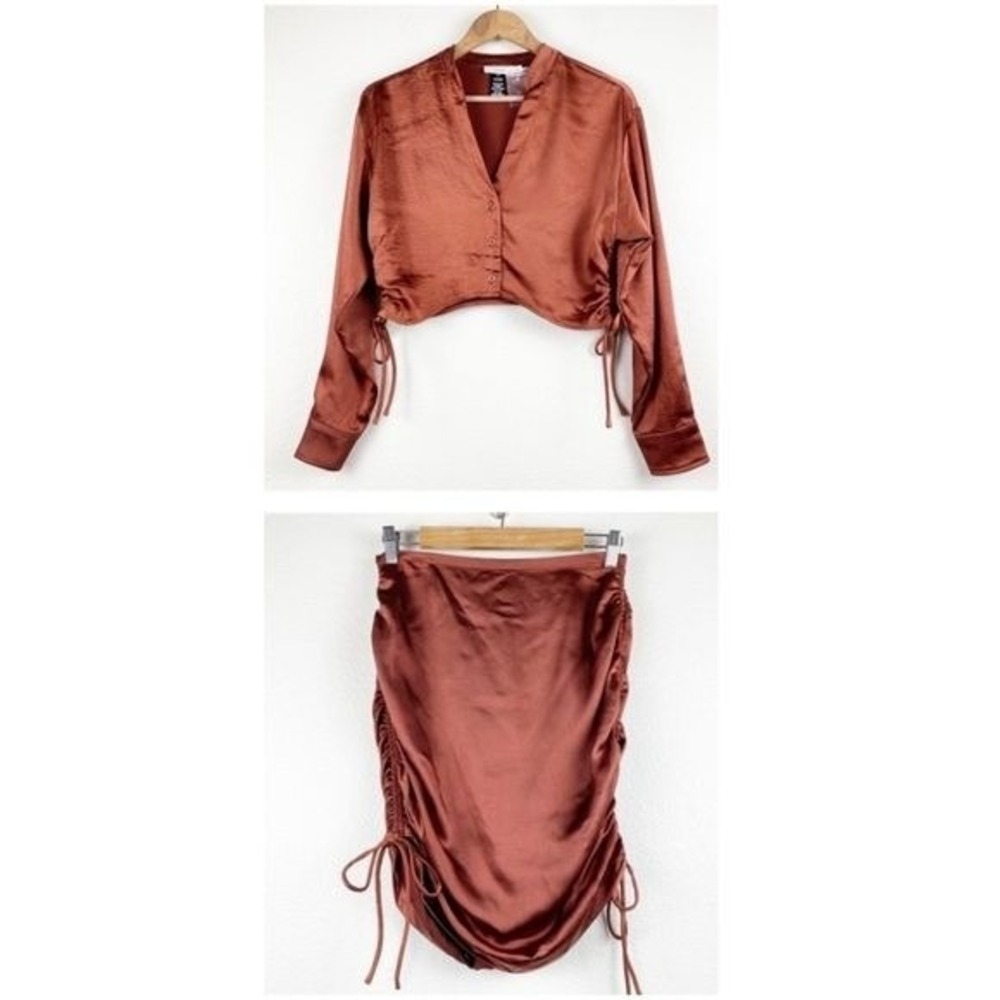 NWOT Lush Rust Satin Skirt Set Size Medium